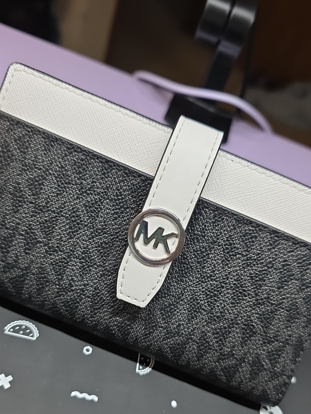 Michael Kors Black and White MK Logo Wristlet Wallet
